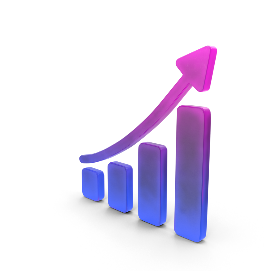 Gráfico de barras en aumento con flecha ascendente, estilo moderno.