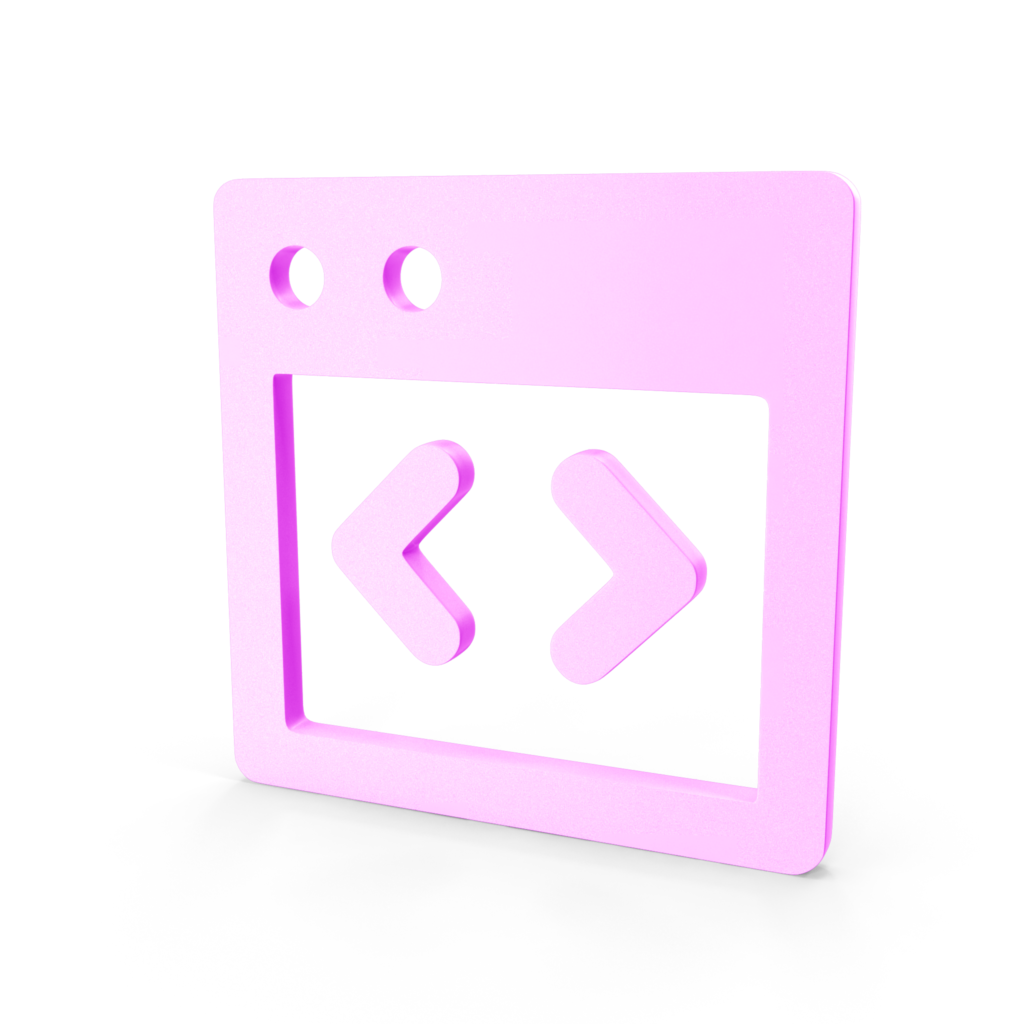 Ícono de ventana con símbolos de código en tonos rosados