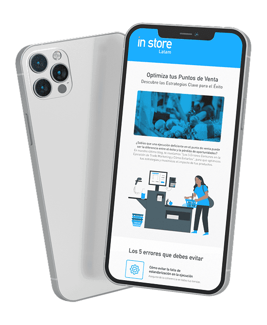 Smartphone mostrando contenido de In Store Latam sobre puntos de venta
