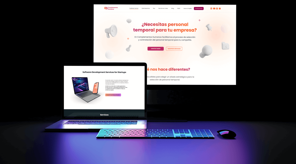 Diseño de páginas web - Página web de servicios para startups con imagen de portátil y smartphone