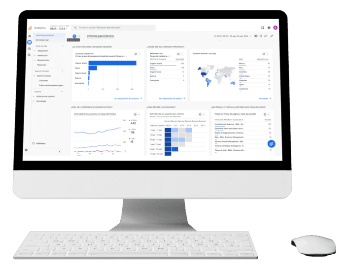 Monitor con un panel de análisis de datos en pantalla