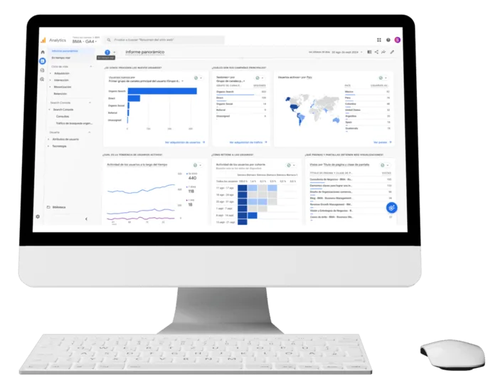Monitor con un panel de análisis de datos en pantalla