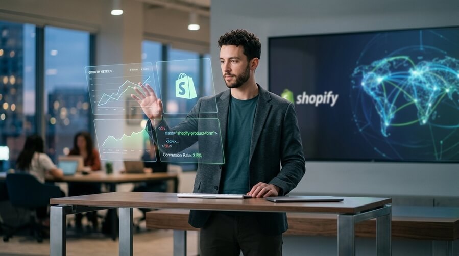 Profesional trabajando con tecnología digital y datos.